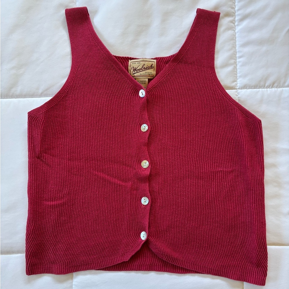 Vintage 80s/90s Woolrich Ribbed Sweater Vest Raspberry Pink Button Front Women’s